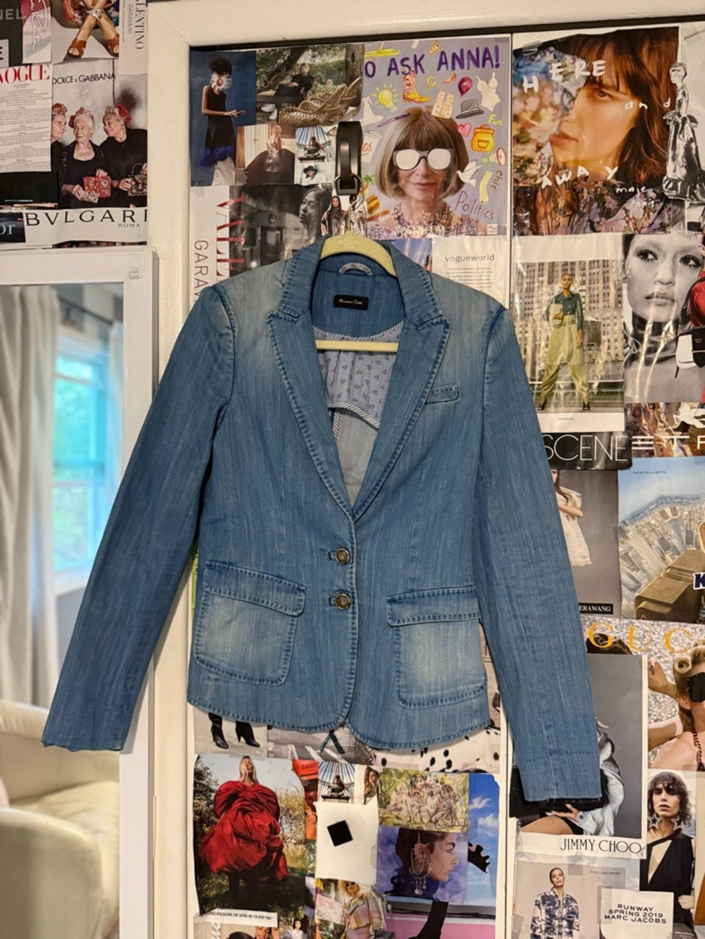 Massimo Dutti Light Blue Denim Blazer Jacket - Women